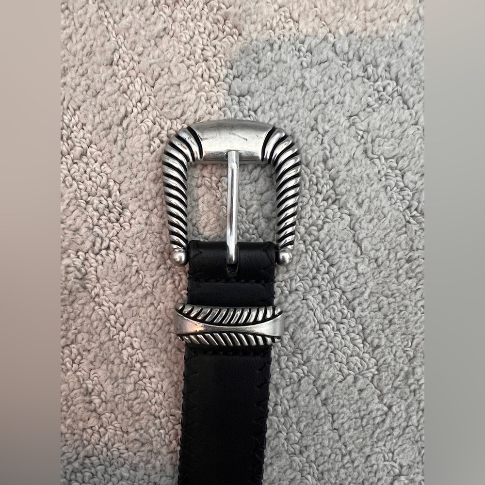 Black Leather Belt with Silver Buckle